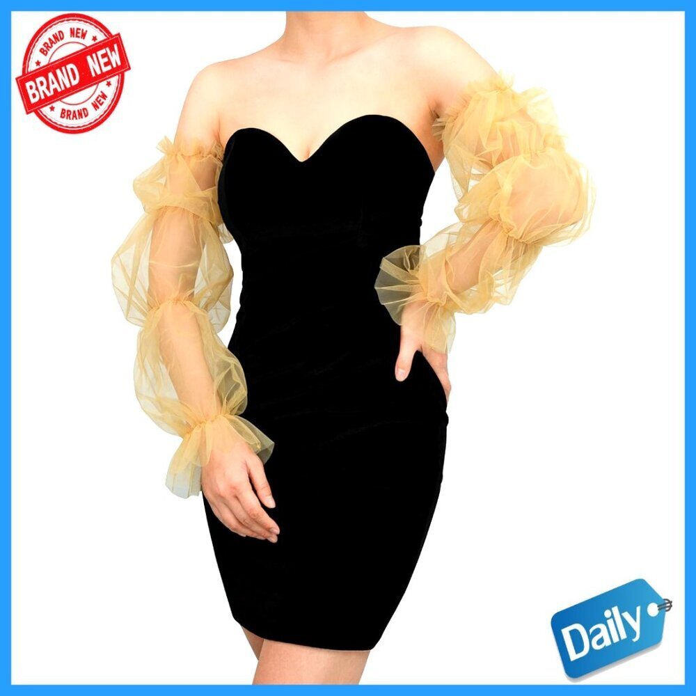 Long Sheer Mesh Fingerless Gloves for Women, Puffy Sleeves, Elegant Party Wear